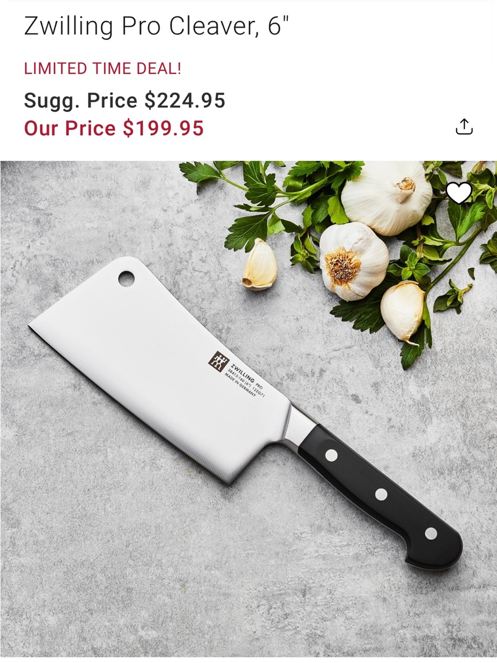 ZWILLING J.A. Henckels Black-Handled Pro Cleaver
